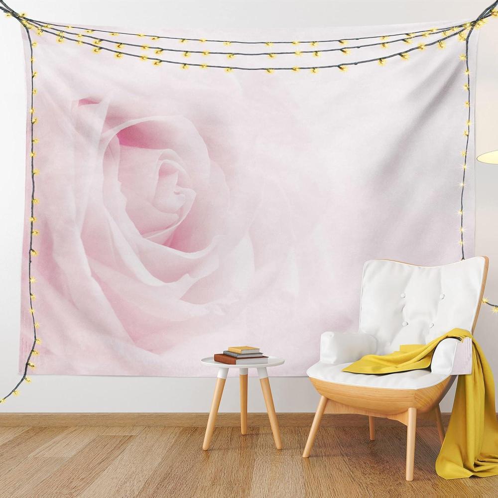 imageAmbesonne Rose Tapestry Pink Rose Close up with Soft Blur Focus Fresh Fragile Fragrance Smell Valentines Day Fabric Wall Hanging Decor for Bedroom Living Room Dorm 45 X 30 Pink White