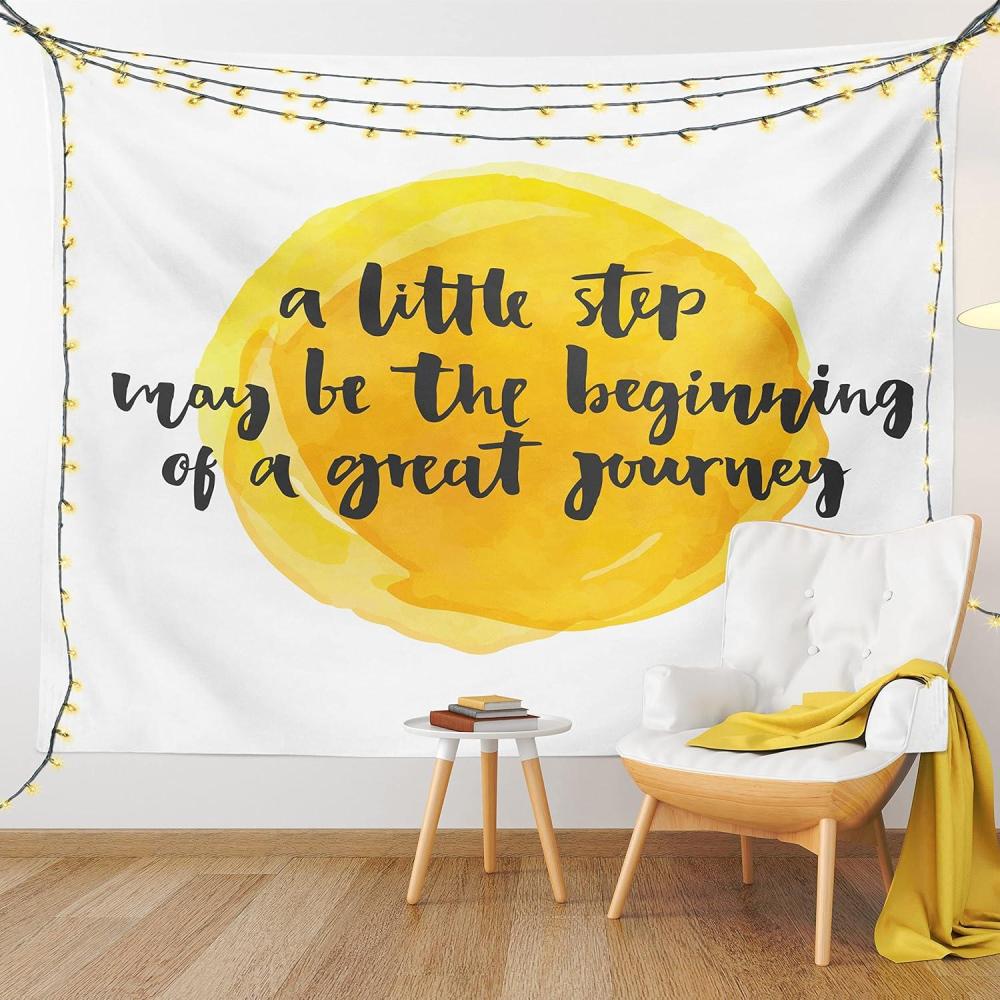 imageAmbesonne Saying Tapestry Positive Text Watercolor Monochrome Background Brush Strokes Wide Wall Hanging for Bedroom Living Room Dorm 80 X 60 Charcoal Grey Yellow