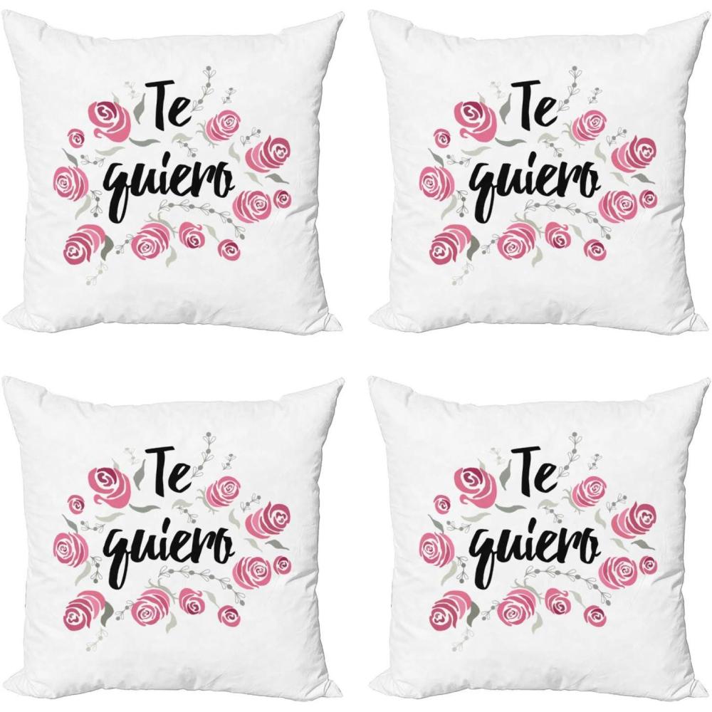 imageAmbesonne Spanish Decorative Throw Pillow Case Pack of 4 Te Quiero Typography with Rose Flower Wreath Romantic Love Valentines Concept Cushion Cover for Couch Living Room Car 16 Pink Black White16 x 16 Pack of 4