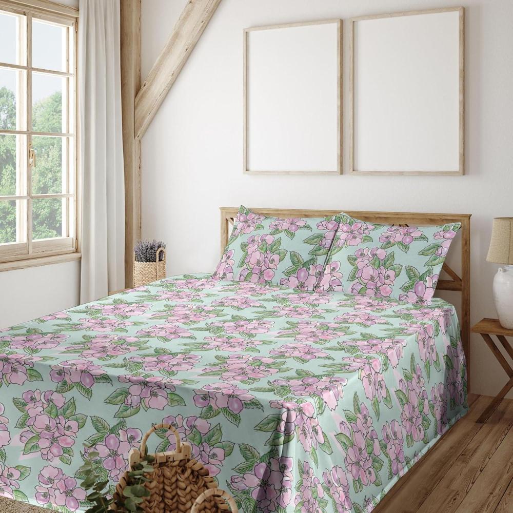 imageAmbesonne Spring Floral Sheet Set Valentines Day Concept Romantic Garden Flowers with Leaves Greenery Fitted and Flat Sheet with Pillowcases Bedding Accent 4 Piece Set Queen Seafoam Peach WhitePale Fuchsia Fern Green