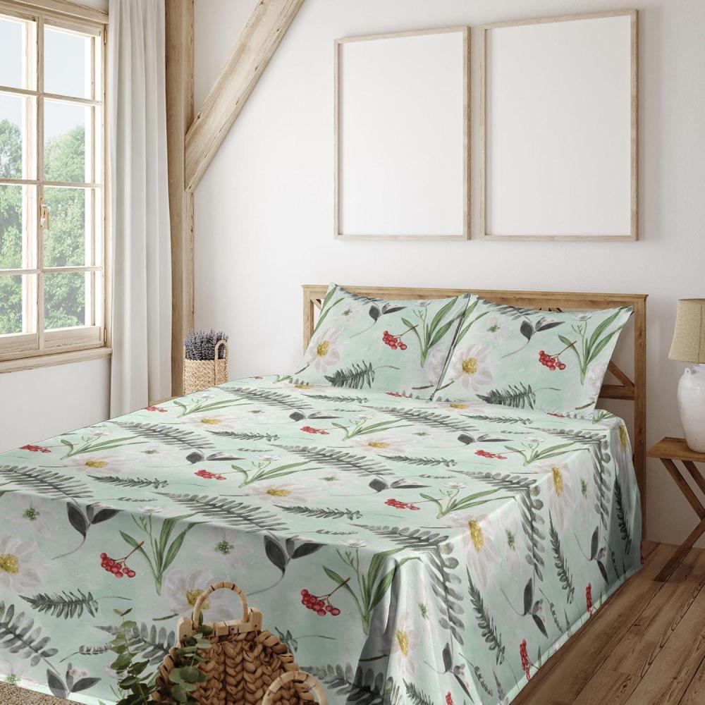 imageAmbesonne Spring Floral Sheet Set Valentines Day Concept Romantic Garden Flowers with Leaves Greenery Fitted and Flat Sheet with Pillowcases Bedding Accent 4 Piece Set Queen Seafoam Peach WhiteAlmond Green Laurel Green