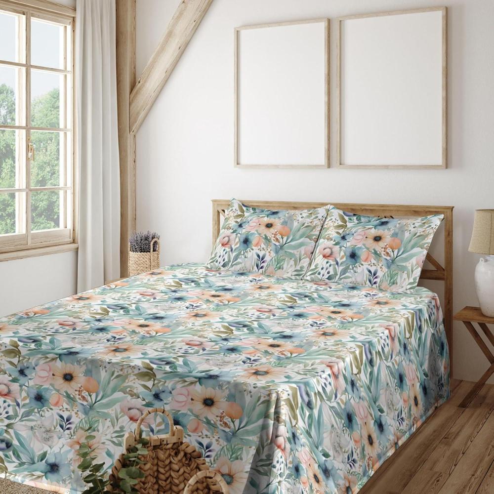 imageAmbesonne Spring Floral Sheet Set Valentines Day Concept Romantic Garden Flowers with Leaves Greenery Fitted and Flat Sheet with Pillowcases Bedding Accent 4 Piece Set Queen Seafoam Peach WhiteSeafoam Peach White