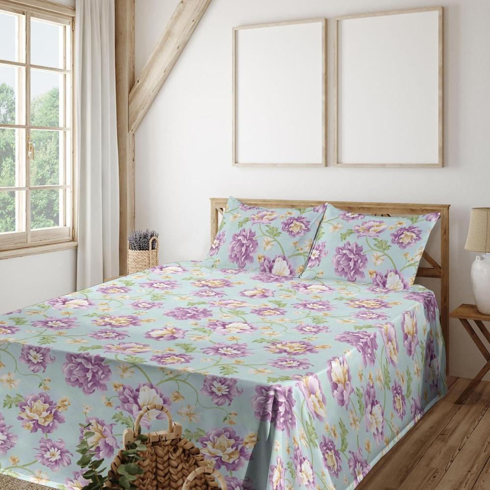 imageAmbesonne Spring Floral Sheet Set Valentines Day Concept Romantic Garden Flowers with Leaves Greenery Fitted and Flat Sheet with Pillowcases Bedding Accent 4 Piece Set Queen Seafoam Peach WhitePale Eggplant Green