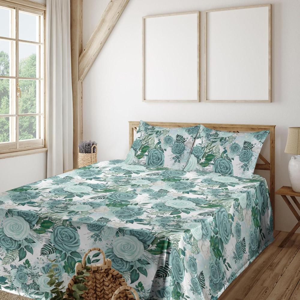 imageAmbesonne Spring Floral Sheet Set Valentines Day Concept Romantic Garden Flowers with Leaves Greenery Fitted and Flat Sheet with Pillowcases Bedding Accent 4 Piece Set Queen Seafoam Peach WhiteSea Green Mint Green