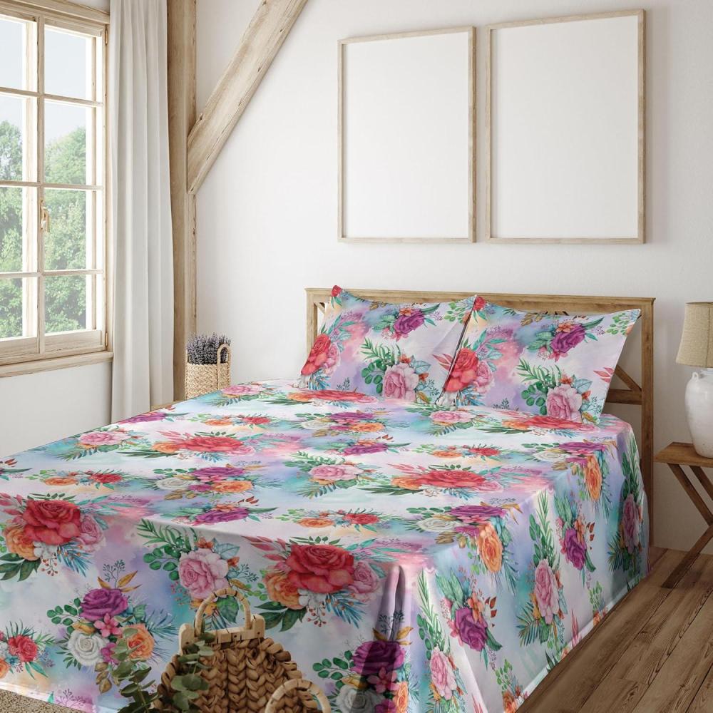 imageAmbesonne Spring Floral Sheet Set Valentines Day Concept Romantic Garden Flowers with Leaves Greenery Fitted and Flat Sheet with Pillowcases Bedding Accent 4 Piece Set Queen Seafoam Peach WhiteMulticolor Dark Coral