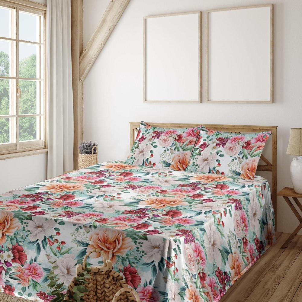 imageAmbesonne Spring Floral Sheet Set Valentines Day Concept Romantic Garden Flowers with Leaves Greenery Fitted and Flat Sheet with Pillowcases Bedding Accent 4 Piece Set Queen Seafoam Peach WhiteJade Green Burnt Sienna