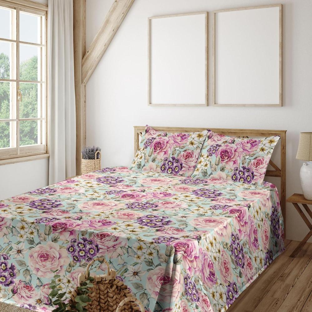 imageAmbesonne Spring Floral Sheet Set Valentines Day Concept Romantic Garden Flowers with Leaves Greenery Fitted and Flat Sheet with Pillowcases Bedding Accent 4 Piece Set Queen Seafoam Peach WhiteEggplant Earth Yellow