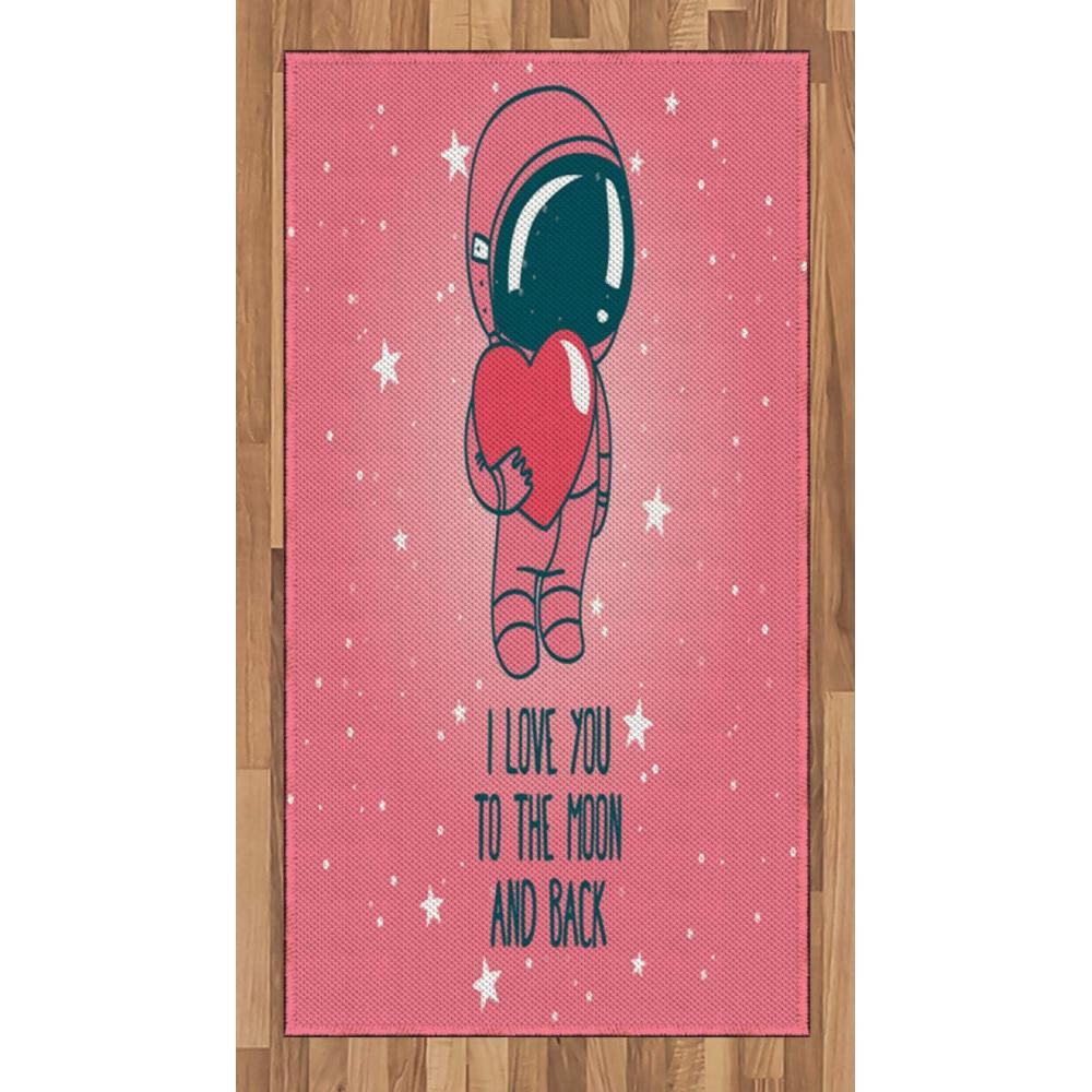 imageAmbesonne Valentines Area Rug I Love You to The Moon and Back Lettering with an Astronaut Holding Heart Flat Woven Accent Rug for Living Room Bedroom Dining Room 2 6 x 5 Pink Dark TealPink Dark Teal