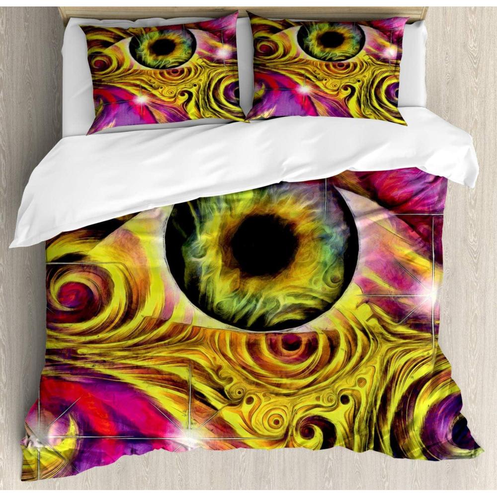 imageAmbesonne Valentines Day Duvet Cover Set Love Tree with Heart Romance Fruits Leaves Forest Couple Art Decorative 3 Piece Bedding Set with 2 Pillow Shams King Size Vermilion BlackFuchsia Yellow