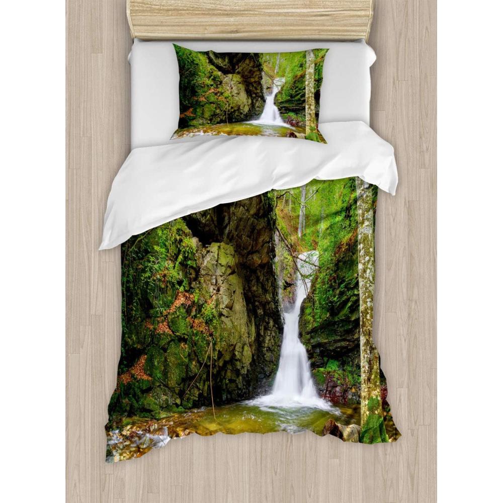 imageAmbesonne Valentines Day Duvet Cover Set Love Tree with Heart Romance Fruits Leaves Forest Couple Art Decorative 3 Piece Bedding Set with 2 Pillow Shams King Size Vermilion BlackGreen and White