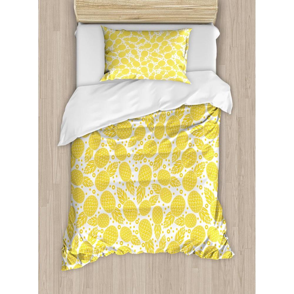 imageAmbesonne Valentines Day Duvet Cover Set Love Tree with Heart Romance Fruits Leaves Forest Couple Art Decorative 3 Piece Bedding Set with 2 Pillow Shams King Size Vermilion BlackWhite and Yellow