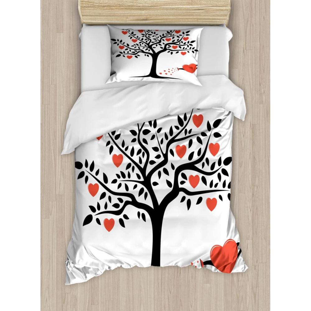 imageAmbesonne Valentines Day Duvet Cover Set Love Tree with Heart Romance Fruits Leaves Forest Couple Art Decorative 3 Piece Bedding Set with 2 Pillow Shams King Size Vermilion BlackVermilion Black