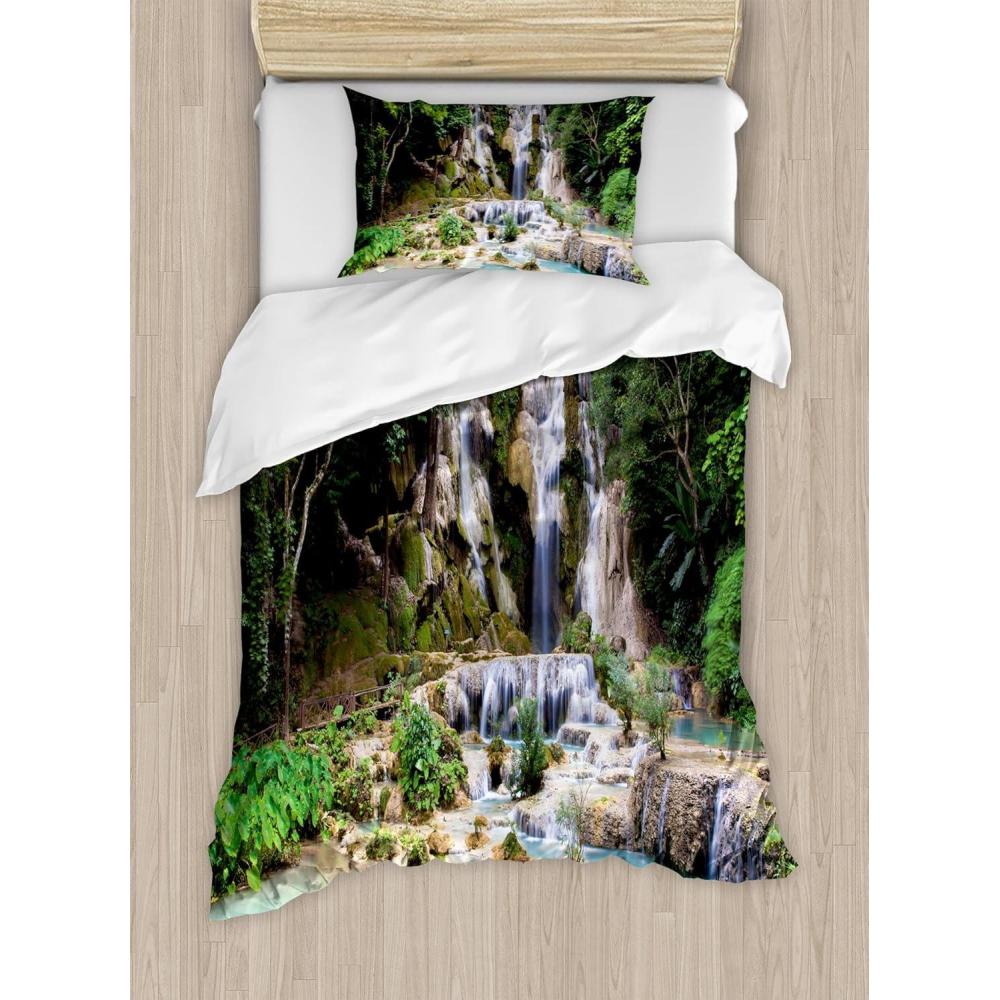 imageAmbesonne Valentines Day Duvet Cover Set Love Tree with Heart Romance Fruits Leaves Forest Couple Art Decorative 3 Piece Bedding Set with 2 Pillow Shams King Size Vermilion BlackBlue and Green