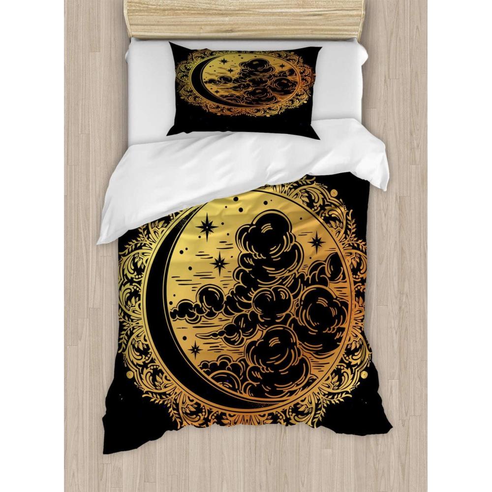 imageAmbesonne Valentines Day Duvet Cover Set Love Tree with Heart Romance Fruits Leaves Forest Couple Art Decorative 3 Piece Bedding Set with 2 Pillow Shams King Size Vermilion BlackYellow and Black