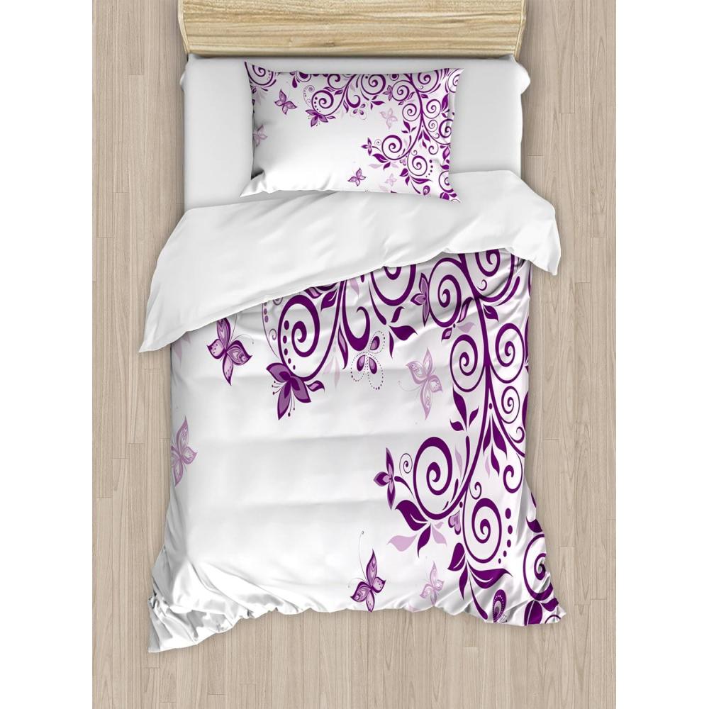 imageAmbesonne Valentines Day Duvet Cover Set Love Tree with Heart Romance Fruits Leaves Forest Couple Art Decorative 3 Piece Bedding Set with 2 Pillow Shams King Size Vermilion BlackViolet