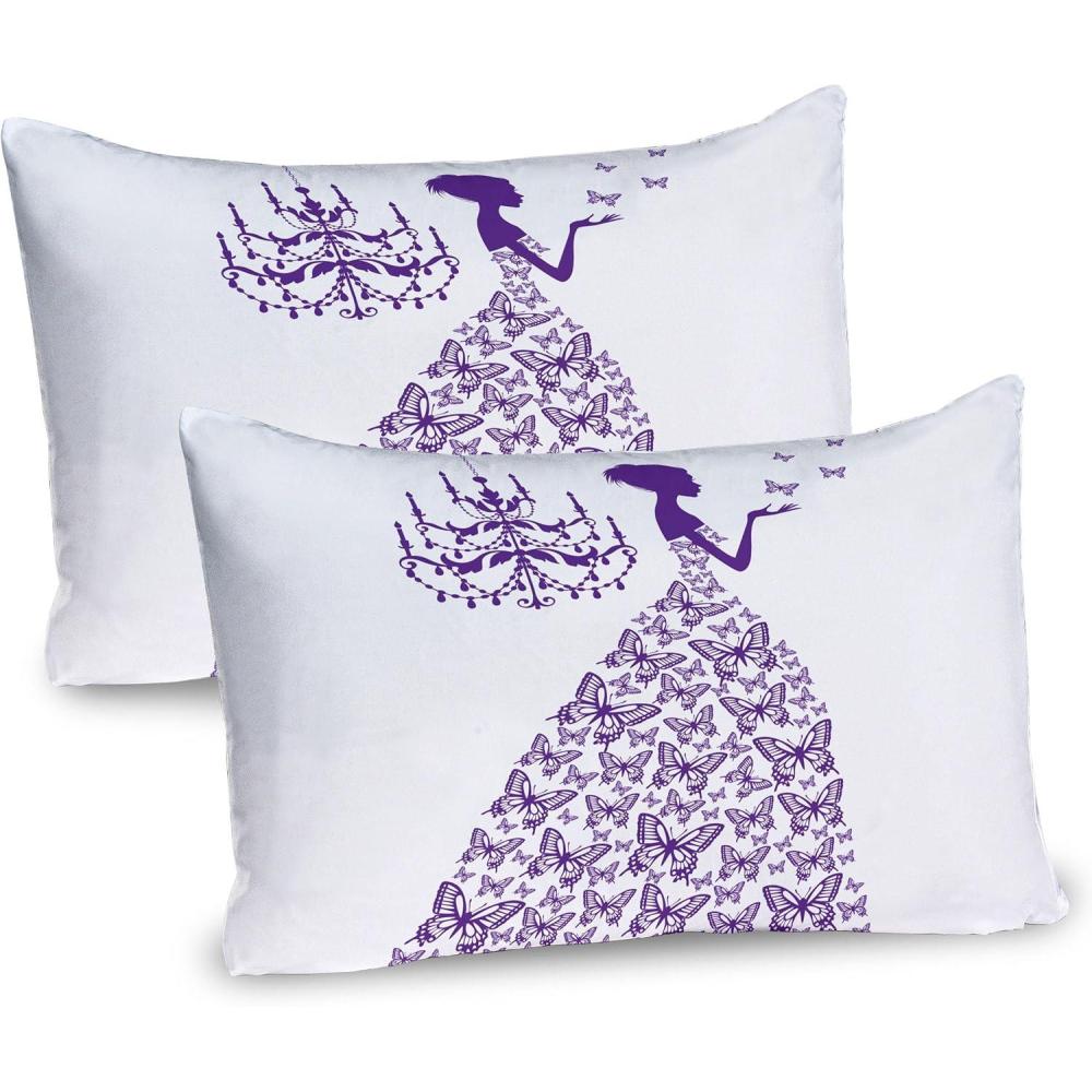 imageAmbesonne Valentines Day Pillow Sham Set of 2 Cat Holding Heart Shaped Baloons Romantic Love Themed Illustration Quality Microfiber Bedding Item for All Seasons 26 x 20 Vermilion BlackPurple and White