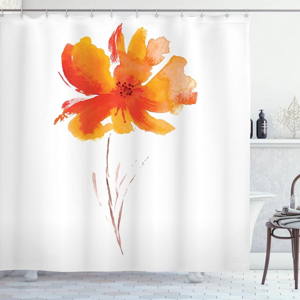 imageAmbesonne Watercolor Flower Shower Curtain Single Poppy Bloom on a Plain Clear Background Inspired by Nature Romantic Style Cloth Fabric Bathroom Decor Set with Hooks 69 W x 84 L White Orange