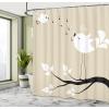 Ambesonne Birds Shower Curtain, 2 Flying Animal on a Branch Singing Love Songs for a Friend Valentine Couple with Hope of Living Art, Fabric Bathroom Decor Set with Hooks, 69″ W x 75″ L, Beige Black