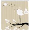 Ambesonne Birds Shower Curtain, 2 Flying Animal on a Branch Singing Love Songs for a Friend Valentine Couple with Hope of Living Art, Fabric Bathroom Decor Set with Hooks, 69″ W x 75″ L, Beige Black