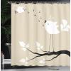 Ambesonne Birds Shower Curtain, 2 Flying Animal on a Branch Singing Love Songs for a Friend Valentine Couple with Hope of Living Art, Fabric Bathroom Decor Set with Hooks, 69″ W x 75″ L, Beige Black