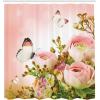 Ambesonne Butterfly Shower Curtain, Pastel Colored Blossoming Roses with Spring Season Insects Romantic Feminine, Cloth Fabric Bathroom Decor Set with Hooks, 69″ W x 75″ L, Rose Fern Green