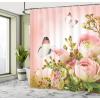 Ambesonne Butterfly Shower Curtain, Pastel Colored Blossoming Roses with Spring Season Insects Romantic Feminine, Cloth Fabric Bathroom Decor Set with Hooks, 69″ W x 84″ L, Rose Fern Green