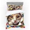 Ambesonne Cat Bedding Set, Romantic Date Night of Kitties Drinking Milkshake Cozy Night Scene Valentines, 4 Piece Duvet Cover Set with Shams and Fitted Sheet, Queen Size, Dark Blue Apricot(Multicolor)