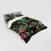 Ambesonne Cat Bedding Set, Romantic Date Night of Kitties Drinking Milkshake Cozy Night Scene Valentines, 4 Piece Duvet Cover Set with Shams and Fitted Sheet, Queen Size, Dark Blue Apricot(Green and Multicolor)