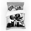 Ambesonne Cat Bedding Set, Romantic Date Night of Kitties Drinking Milkshake Cozy Night Scene Valentines, 4 Piece Duvet Cover Set with Shams and Fitted Sheet, Queen Size, Dark Blue Apricot(Pale Grey Charcoal Grey)