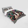 Ambesonne Cat Bedding Set, Romantic Date Night of Kitties Drinking Milkshake Cozy Night Scene Valentines, 4 Piece Duvet Cover Set with Shams and Fitted Sheet, Queen Size, Dark Blue Apricot(Teal Pink and Purple)