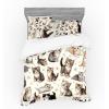 Ambesonne Cat Bedding Set, Romantic Date Night of Kitties Drinking Milkshake Cozy Night Scene Valentines, 4 Piece Duvet Cover Set with Shams and Fitted Sheet, Queen Size, Dark Blue Apricot(Off White Taupe and Grey)
