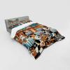 Ambesonne Cat Bedding Set, Romantic Date Night of Kitties Drinking Milkshake Cozy Night Scene Valentines, 4 Piece Duvet Cover Set with Shams and Fitted Sheet, Queen Size, Dark Blue Apricot(Sea Blue and Marigold)
