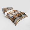 Ambesonne Cat Bedding Set, Romantic Date Night of Kitties Drinking Milkshake Cozy Night Scene Valentines, 4 Piece Duvet Cover Set with Shams and Fitted Sheet, Queen Size, Dark Blue Apricot(Pastel Brown and Pale Grey)
