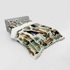 Ambesonne Cat Bedding Set, Romantic Date Night of Kitties Drinking Milkshake Cozy Night Scene Valentines, 4 Piece Duvet Cover Set with Shams and Fitted Sheet, Queen Size, Dark Blue Apricot(Black Ginger Mint Green)