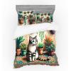 Ambesonne Cat Bedding Set, Romantic Date Night of Kitties Drinking Milkshake Cozy Night Scene Valentines, 4 Piece Duvet Cover Set with Shams and Fitted Sheet, Queen Size, Dark Blue Apricot(Jade Green Grey Orange)