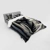 Ambesonne Cat Bedding Set, Romantic Date Night of Kitties Drinking Milkshake Cozy Night Scene Valentines, 4 Piece Duvet Cover Set with Shams and Fitted Sheet, Queen Size, Dark Blue Apricot(Dark Grey Pale Sepia)