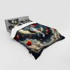 Ambesonne Cat Bedding Set, Romantic Date Night of Kitties Drinking Milkshake Cozy Night Scene Valentines, 4 Piece Duvet Cover Set with Shams and Fitted Sheet, Queen Size, Dark Blue Apricot(Dark Night Blue Vermilion)