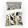 Ambesonne Cat Bedding Set, Romantic Date Night of Kitties Drinking Milkshake Cozy Night Scene Valentines, 4 Piece Duvet Cover Set with Shams and Fitted Sheet, Queen Size, Dark Blue Apricot(Black Ginger Mint Green)