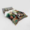 Ambesonne Cat Bedding Set, Romantic Date Night of Kitties Drinking Milkshake Cozy Night Scene Valentines, 4 Piece Duvet Cover Set with Shams and Fitted Sheet, Queen Size, Dark Blue Apricot(Jade Green Grey Orange)