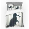 Ambesonne Cat Bedding Set, Romantic Date Night of Kitties Drinking Milkshake Cozy Night Scene Valentines, 4 Piece Duvet Cover Set with Shams and Fitted Sheet, Queen Size, Dark Blue Apricot(Dark Blue Grey Off White)