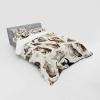 Ambesonne Cat Bedding Set, Romantic Date Night of Kitties Drinking Milkshake Cozy Night Scene Valentines, 4 Piece Duvet Cover Set with Shams and Fitted Sheet, Queen Size, Dark Blue Apricot(Off White Taupe and Grey)