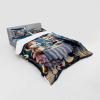 Ambesonne Cat Bedding Set, Romantic Date Night of Kitties Drinking Milkshake Cozy Night Scene Valentines, 4 Piece Duvet Cover Set with Shams and Fitted Sheet, Queen Size, Dark Blue Apricot(Night Blue Rose Apricot)