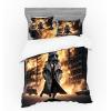 Ambesonne Cat Bedding Set, Romantic Date Night of Kitties Drinking Milkshake Cozy Night Scene Valentines, 4 Piece Duvet Cover Set with Shams and Fitted Sheet, Queen Size, Dark Blue Apricot(Pale Orange and Dark Grey)