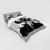Ambesonne Cat Bedding Set, Romantic Date Night of Kitties Drinking Milkshake Cozy Night Scene Valentines, 4 Piece Duvet Cover Set with Shams and Fitted Sheet, Queen Size, Dark Blue Apricot(Pale Grey Charcoal Grey)