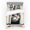 Ambesonne Cat Bedding Set, Romantic Date Night of Kitties Drinking Milkshake Cozy Night Scene Valentines, 4 Piece Duvet Cover Set with Shams and Fitted Sheet, Queen Size, Dark Blue Apricot(Dark Blue Ivory)
