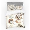 Ambesonne Cat Bedding Set, Romantic Date Night of Kitties Drinking Milkshake Cozy Night Scene Valentines, 4 Piece Duvet Cover Set with Shams and Fitted Sheet, Queen Size, Dark Blue Apricot(Ivory Pale Brown Grey)