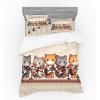 Ambesonne Cat Bedding Set, Romantic Date Night of Kitties Drinking Milkshake Cozy Night Scene Valentines, 4 Piece Duvet Cover Set with Shams and Fitted Sheet, Queen Size, Dark Blue Apricot(Grey Orange and Pale Tan)