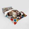 Ambesonne Cat Bedding Set, Romantic Date Night of Kitties Drinking Milkshake Cozy Night Scene Valentines, 4 Piece Duvet Cover Set with Shams and Fitted Sheet, Queen Size, Dark Blue Apricot(Multicolor)