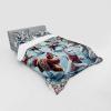 Ambesonne Cat Bedding Set, Romantic Date Night of Kitties Drinking Milkshake Cozy Night Scene Valentines, 4 Piece Duvet Cover Set with Shams and Fitted Sheet, Queen Size, Dark Blue Apricot(Soft Blue Burnt Orange)