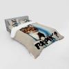 Ambesonne Cat Bedding Set, Romantic Date Night of Kitties Drinking Milkshake Cozy Night Scene Valentines, 4 Piece Duvet Cover Set with Shams and Fitted Sheet, Queen Size, Dark Blue Apricot(Blue Coconut Chocolate)